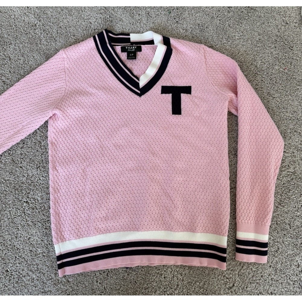 Tilley Women's Golf V‎ Neck Sweater Pullover Size Small Preppy Pickleball Pink